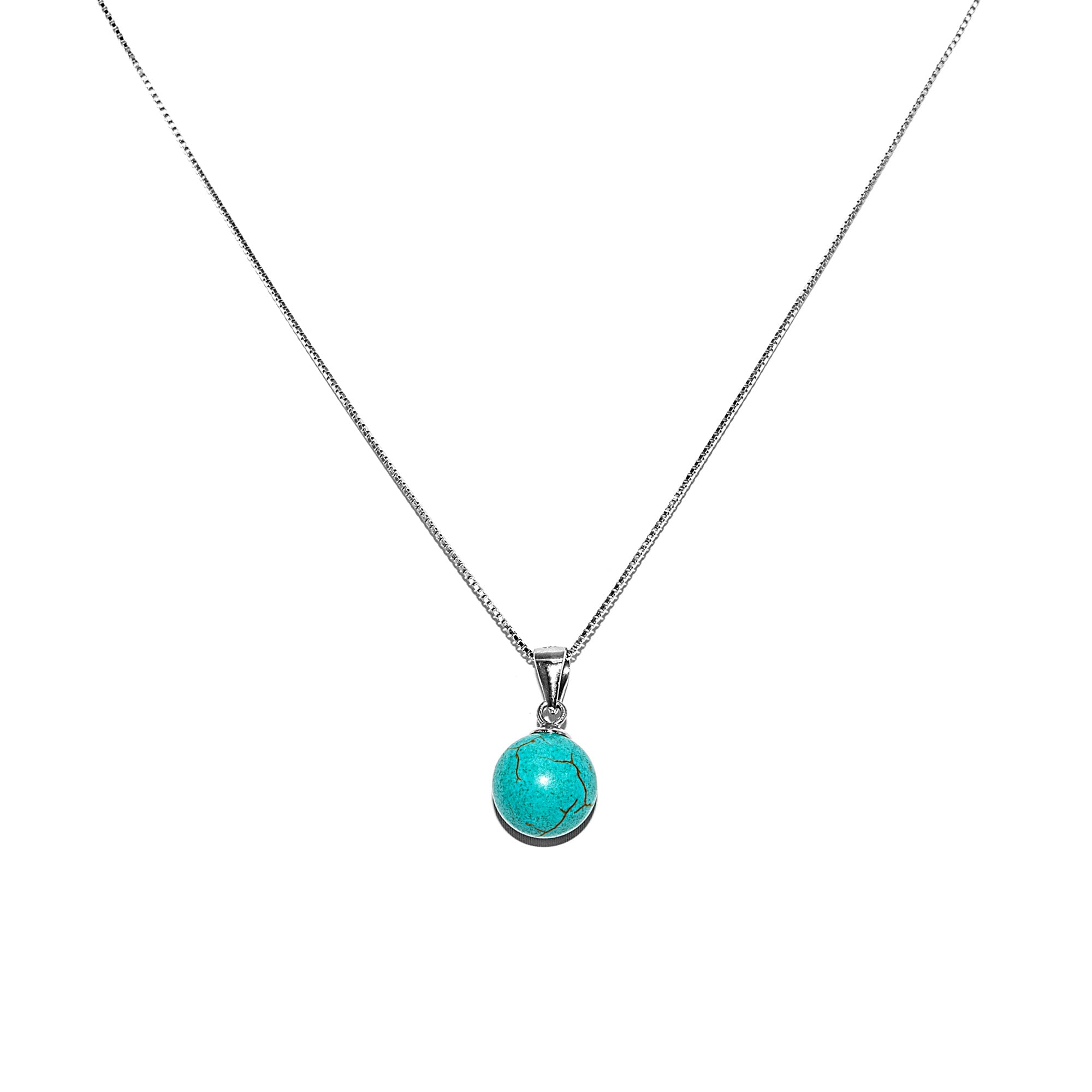 Venezianer Kette Halskette 0,6 mm dünn Perlenanhänger Tigerauge - Cat Eye - Türkis 925 Sterling Silber Damen Halskette 10mm Perlen