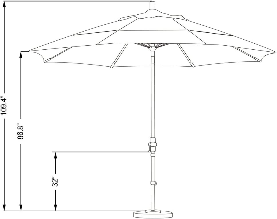 California Umbrella 11' Round Crank Lift, Collar Tilt, Aluminum Pole, Fiberglass Rib Patio Umbrella, Black Finish