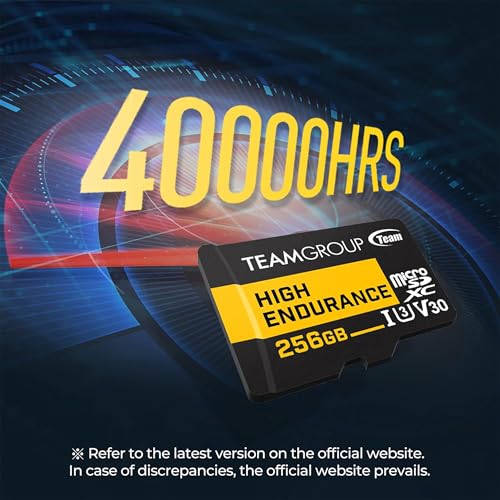 Image of TEAMGROUP HIGH Endurance 256GB Micro SDXC UHS-I U3 V30 4K 100MB /s (Designed for Monitoring) Stable Durable Long Lasting Flash Memory Card, Support 4K & Full HD Video Recording TTUSDX256GIV3002