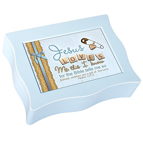 Cottage Garden This I Know Bible Tells Me So Matte Blue Jewelry Music Box Plays Jesus Loves Me