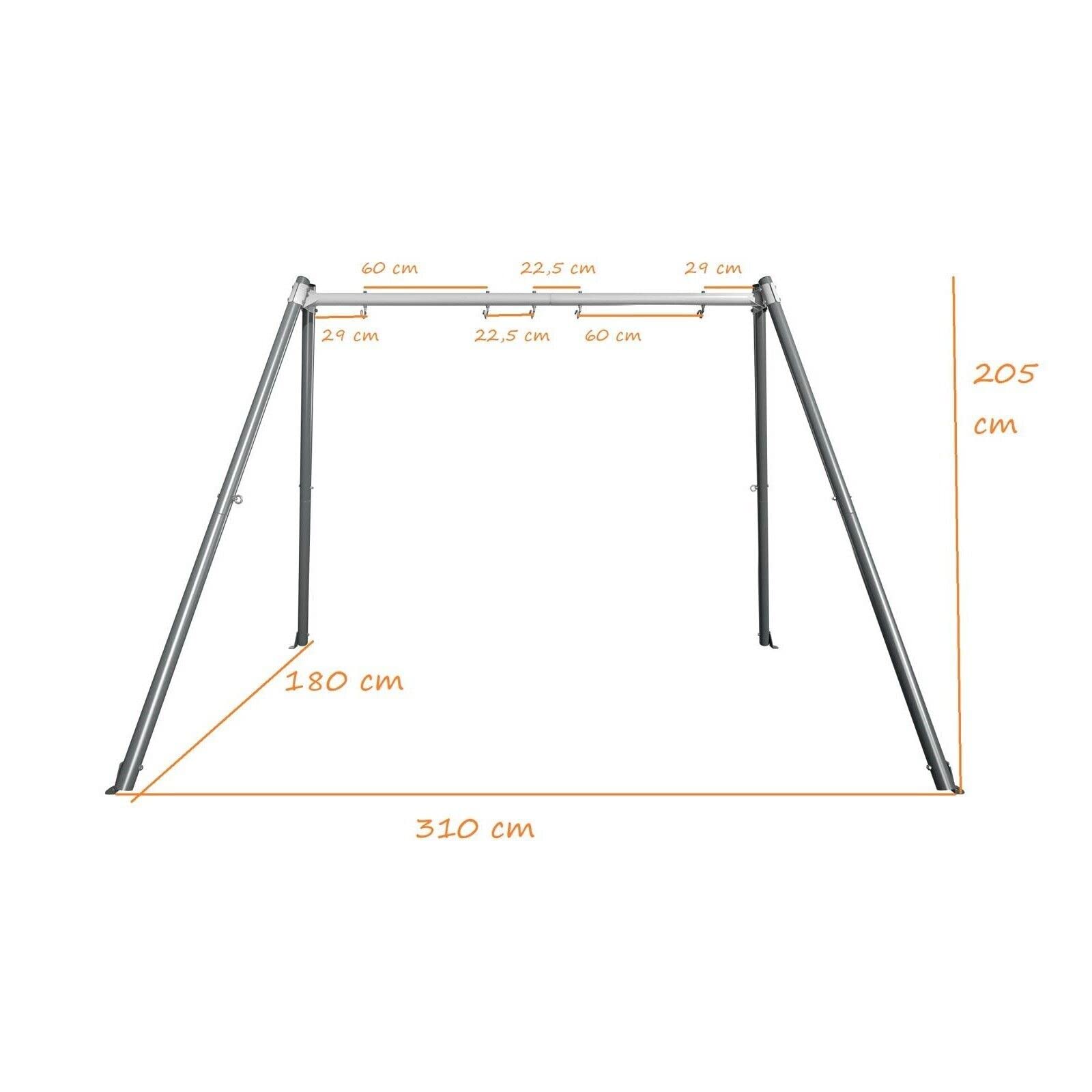 QLS Struttura in acciaio per altalena doppia e amaca 310 cm | Struttura in tubo d'acciaio Ø60 mm, per altalene e amache, carico fino a 200 kg