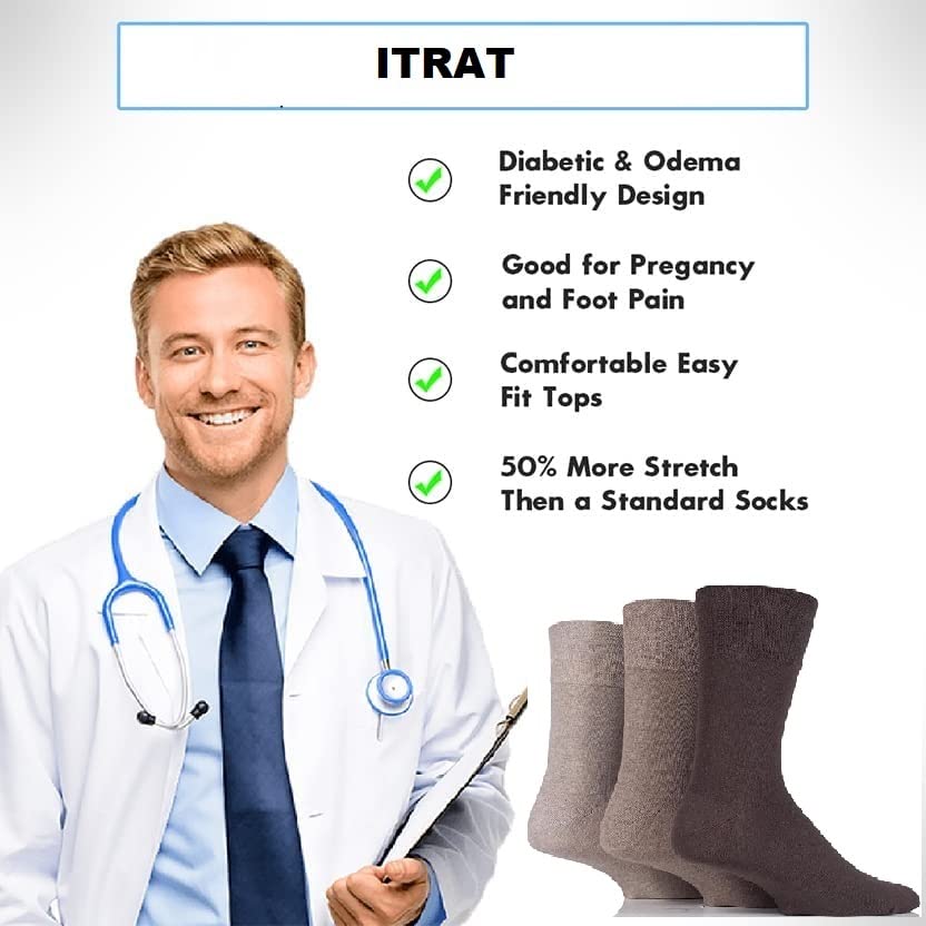 ITRAT Diabetic sock for Woman Non Elastic Wide Honey Comb Top Soft Cuff Ankle Wide Grip Odema Friendly Non Binding Circulatory For Swollen Feet legs Size 4-7 (Browns (6 works) - Image 2