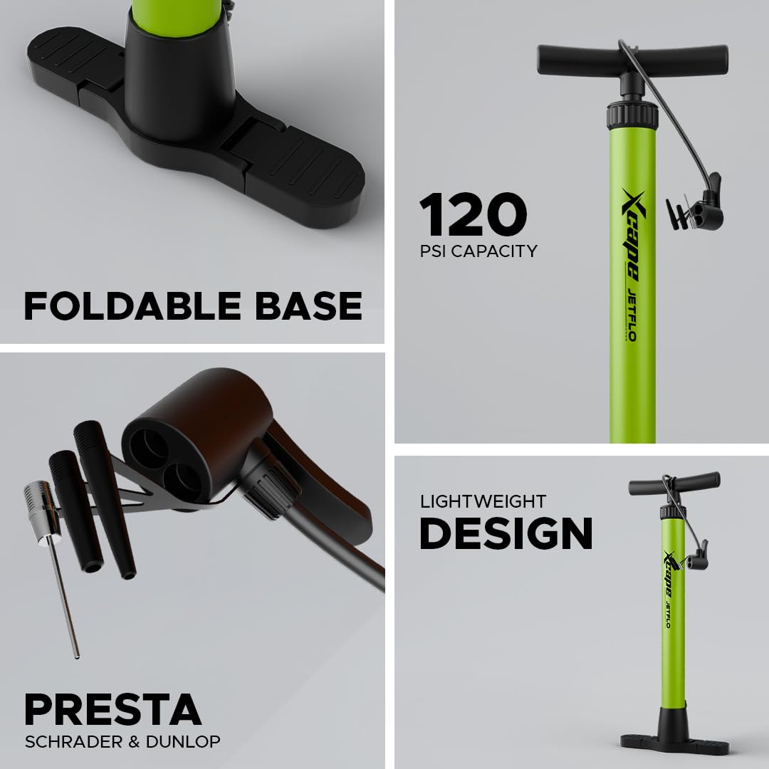 XCape MaxFlo Pump | Tyre Inflation Pump | Metal Body | Foldable Base | high Pressure (Black) 3