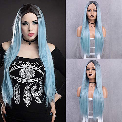 Stamped Glorious 26 Inch straight Long wig for women Wig Black to Blue Wigs Synthetic Middle Part Hair Wig for Daily Party Use (Black to Blue) …