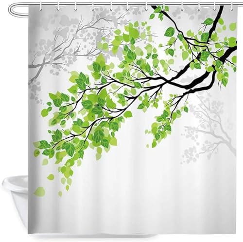 Rideau de douche 180x150 polyester imperméable rideau de bain feuilles avec crochets
