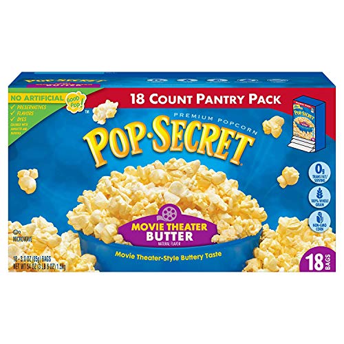 Image of Pop Secret Microwave Popcorn, Movie Theater Butter Flavor, 2 Boxes, 18 Bags Each,3 Ounce (Pack of 36)