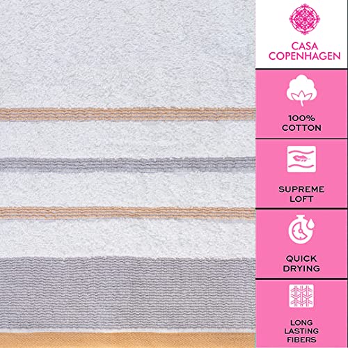 Image of Casa Copenhagen, Germany Design - White Bay Super Soft Collection 100% Cotton 6 Piece Towel Set, Includes 2 Bath Towels 2 Hand Towels 2 Washcloths - Grey & Beige