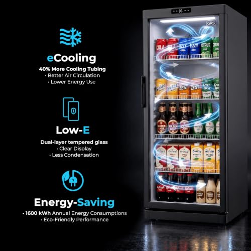 Image of GRS Commercial Display Refrigerator with Glass Door Lock | Cool Air Flow & Temperature | Beverage fridge, Drink and Wine Cooler with Adjustable Display Shelf for Stores and Bars | Black, 6.0 Cu. Ft