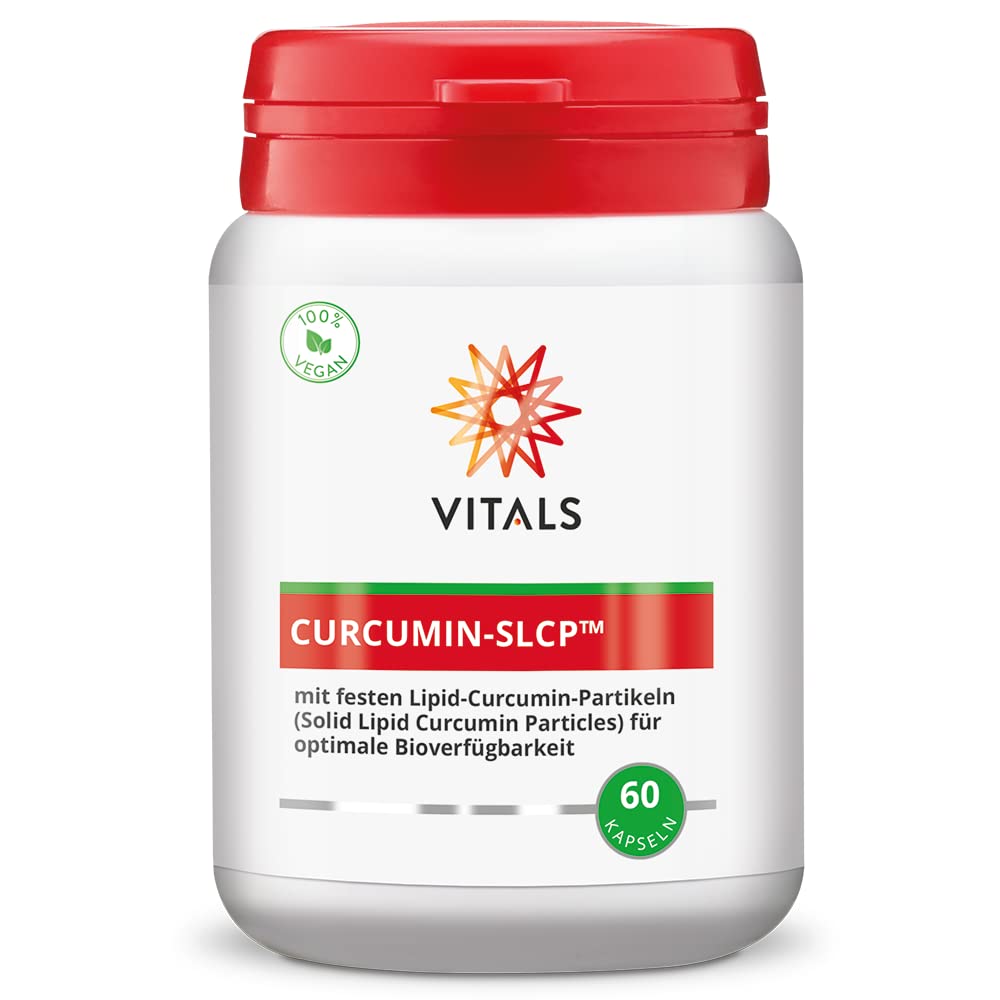 Vitals Curcumin SLCP - 60 Kapseln, vegan. Mit Solid Lipid Curcumin Particles (SLCP) für optimale Bioverfügbarkeit. Für Entzündungshemmung