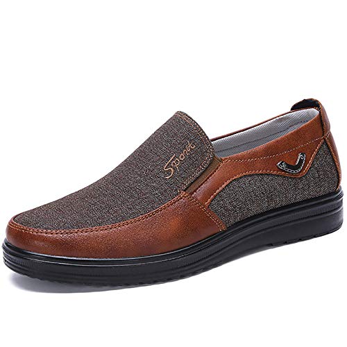 COSIDRAM Mens Slip on Loafers Walking Casual Driving Shoes Canvas Flat Lightweight Outdoor Brown 9