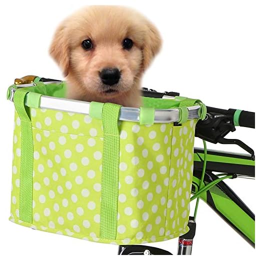 GLE2016 Bike Basket, Foldable Small Pet Cat Dog Carrier Front Removable Bicycle Handlebar Basket Quick Release Easy Install Detachable Cycling Bag Mountain Picnic Shopping