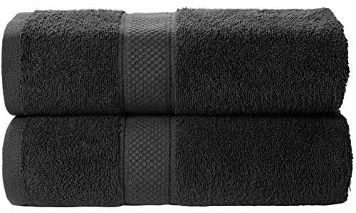 Image of Global Home 100% Cotton Bath Towel Set of 2 - 550 GSM Soft & Absorbent Towels, 140 x 70 cm Large Black Towels for Bathroom, Gym, Spa, Hotel & Home Use