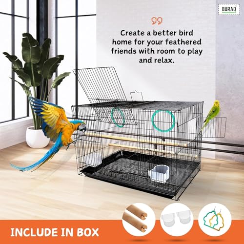 Image of Buraq 18 Inch Bird Cage Best for Lovebird, Parrot, Parakeet, Budgie, Cockatiel Cage Hammock Small Large Bird Cage with Birds Cage Accessories (18 Inch - Blue)