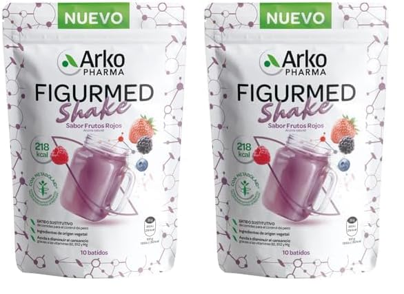 Arkopharma Figurmed Shake, 10 Batidos Sustitutivos de Comidas para Controlar el Peso, Ayuda a la Pérdida de Peso, Saciante, Sabor Frutos Rojos 218Kcal (Paquete de 2)