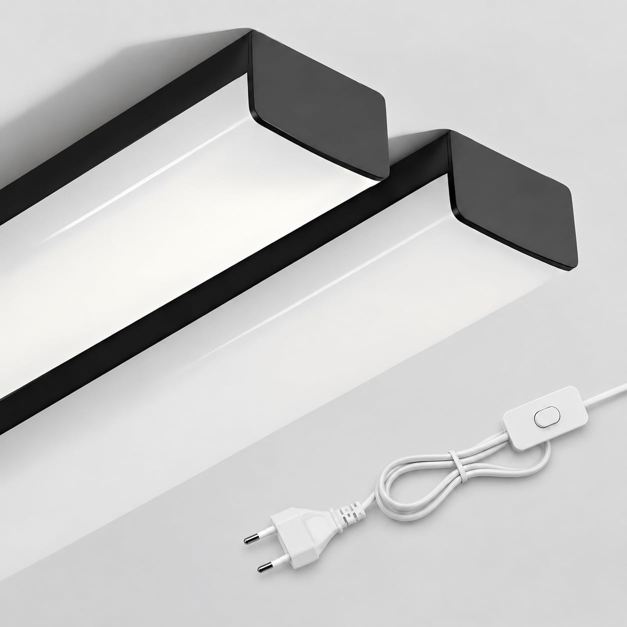 BrightFly Striscia luminosa a LED nera, 120 cm, confezione da 2 pezzi, spina UE 3CCT | 3 temperature di colore 3000 K/4000 K/6500 K, 3610 lm, moderna lampada da soffitto per cucina, garage, cantina e officina