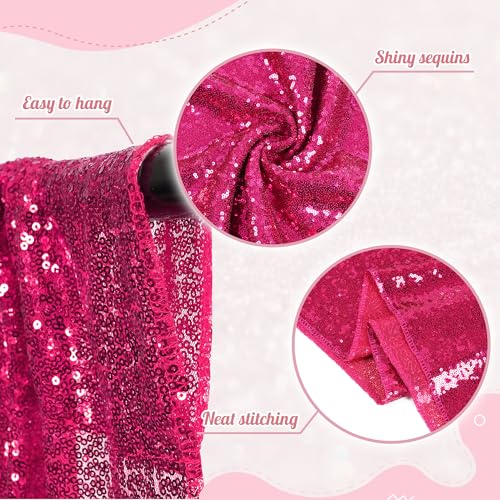Image of PartyDelight Hot Pink Sequin Backdrop 6x6ft 4 Inch Rod Pocket | Dense 3mm hot pink sequins on mesh backing with 4 inch rod pocket for full body photos ceremony arches party walls and stage