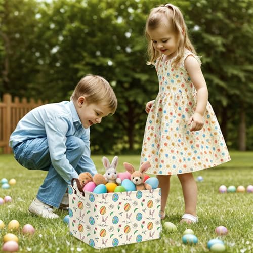Image of Large Cute Easter Basket for Kid Empty Gift Baby Rectangle Storage Bin Bunny Eggs Boy&Girl Room Decor (Egg Rabbit Flower)