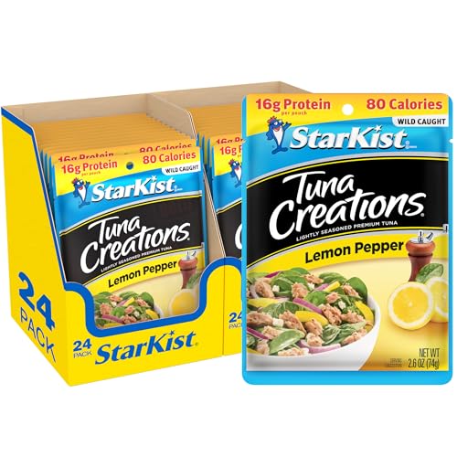 Image of StarKist Tuna Creations Lemon Pepper Pouch (2.6 oz - 24 Pack) Wild Caught, High Protein Shelf Stable Seafood, Gluten Free, Soy Free, No Draining, Ready to Eat for Salads and Sandwiches