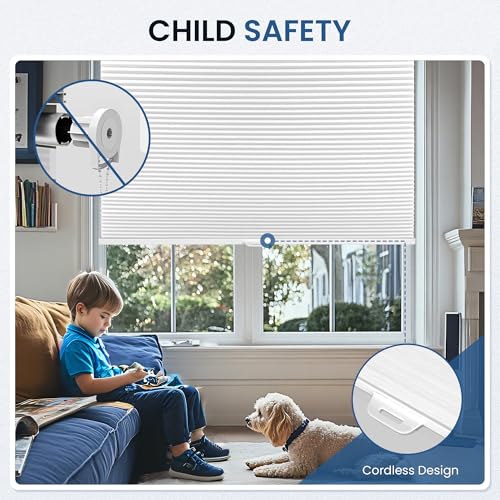 Grandekor No Tools No Drill Cordless Cellular Shades,34\" W x 36\" H,Blackout Honeycomb Blinds for Indoor Windows,UV Protection Privacy No Drill Blinds for Home,Door,White - Thumbnail 4