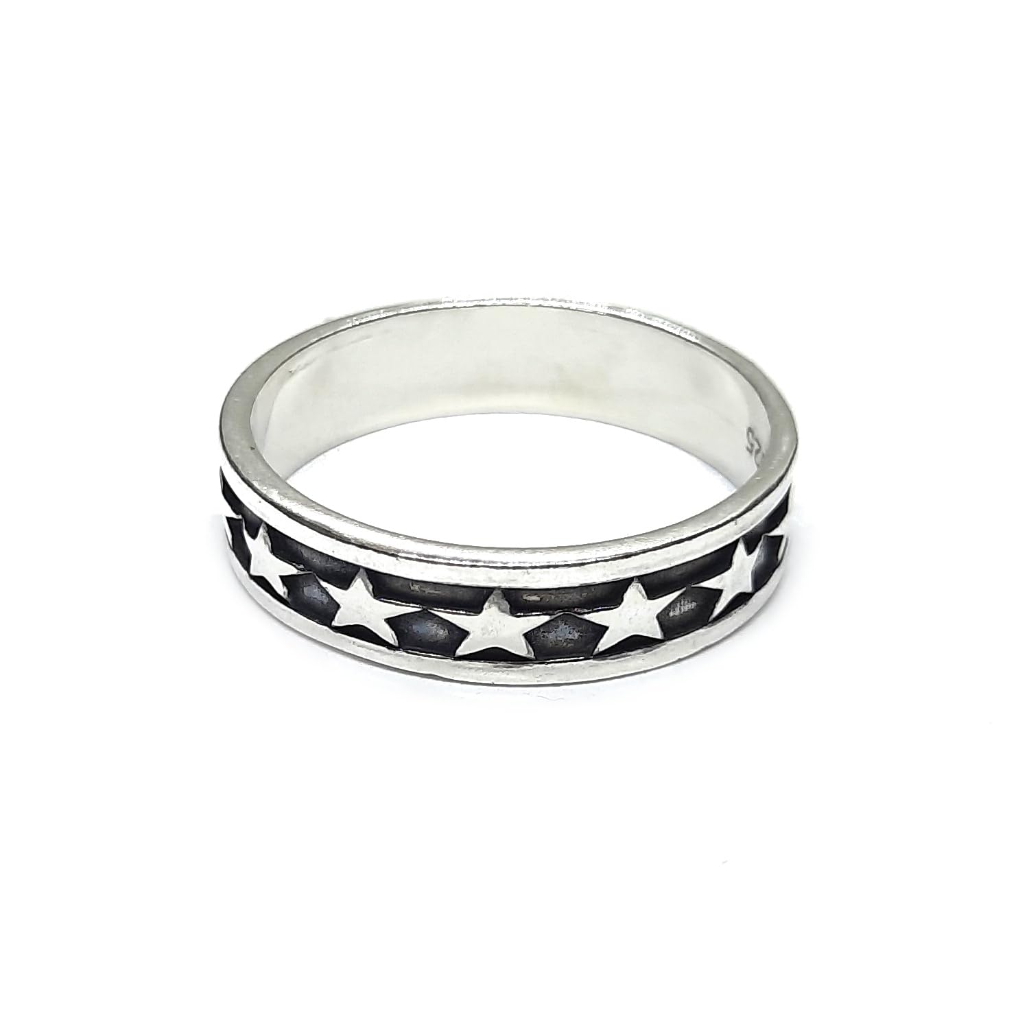 Anillo de plata esterlina genuina Banda de 6 mm Estrellas Sólida con sello 925 Hecho a mano