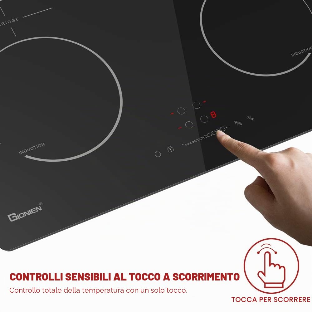 Piano cottura a induzione con spina da 60 cm, 16 Amp, con zona ponte, 4 fornelli, 2800 W,GITS470SPVDE