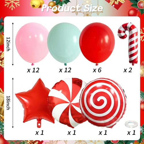 Image of Christmas Balloons Set, 35pcs Xmas Baby Pink Red Light Green and Candy Cane Star Foil Balloons for Merry Christmas Candy Theme Candyland Party Baby Shower Gender Reveal New Year Decorations Supplies