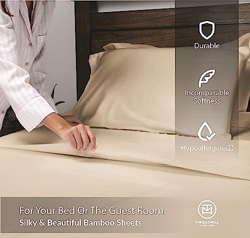 Image of Threadmill 300 TC Viscose Made from Bamboo Full Sheet Set, Beige | 16 inch Deep Pocket, Cooling Sheet, Breathable, Lightweight, OEKO-TEX Certified