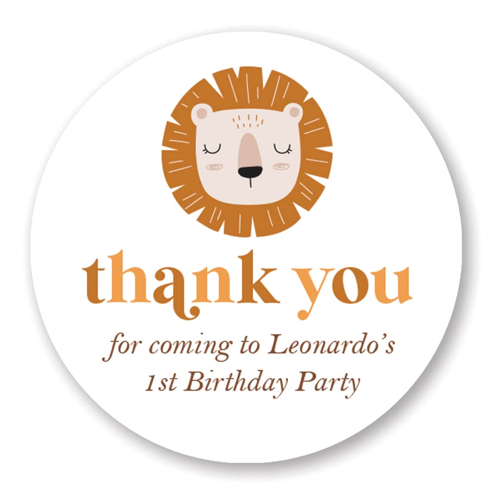 Personalised 'Thank You' Lion Stickers for Birthday Party Favours (LA40) (45mm (24 per Sheet))