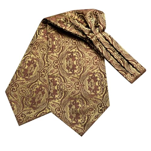 Image of Hi-Tie Silk Ascot for Men Self Tie Men's Cravat and Flower Lapel Pin Handkerchief Cufflinks Set for Wedding Party