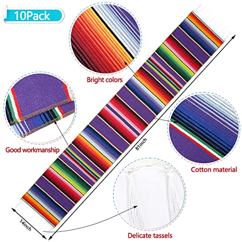 Fani CZ017L 10 Pack Mexican Table Runner 14 X 84 Inches Hand-Woven Blanket Mexican Theme Fringe Cotton Colorful Striped Table Runner thumb #1
