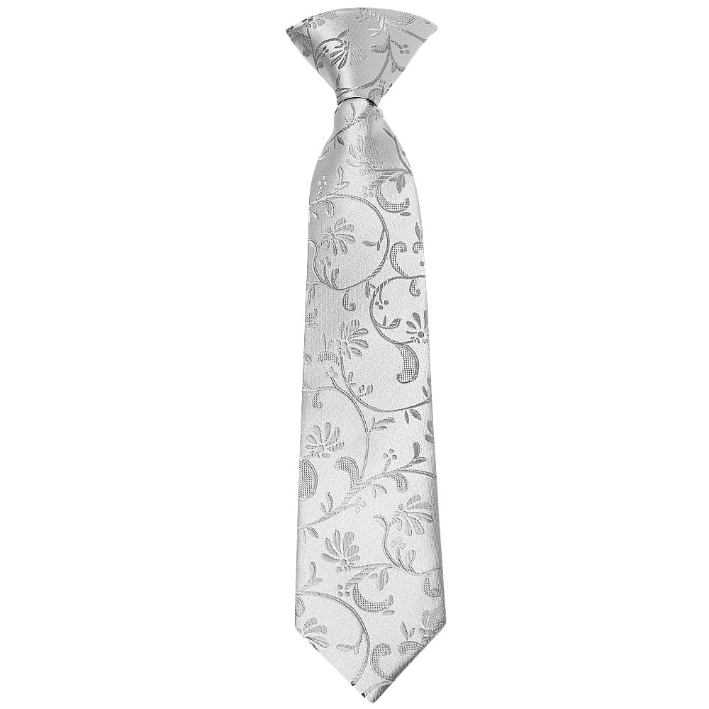 Ties R Us Boys Silver Pre Tied Floral Tie Age 4-7