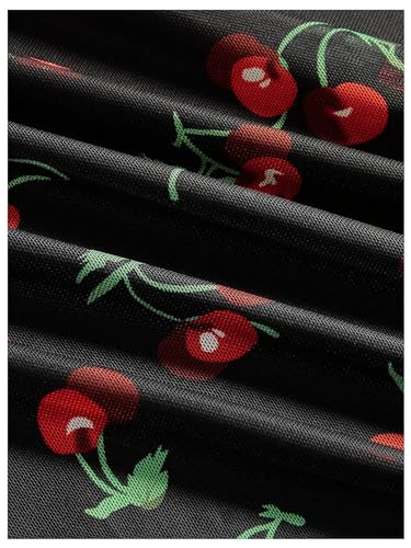 WDIRARA Women's Plus Size Cherry Print Tie Front Ruffle Hem A Line Cami Dress4