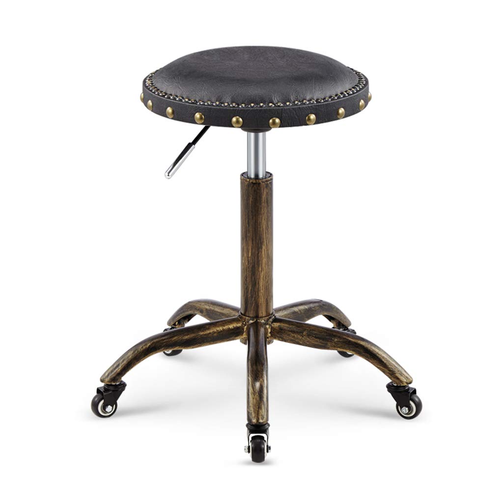Tabouret de salon de beauté rotatif en métal noir avec roulettes pour salon de beauté, salon de coiffure, salon de coiffure, chambre à coucher – Design rétro élégant et fonctionnel