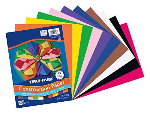 Tru-Ray (P6588-4) Heavyweight Construction Paper Bulk Assortment, 10 Assorted Colors, 9" X 12", 500 Sheets #TOP2