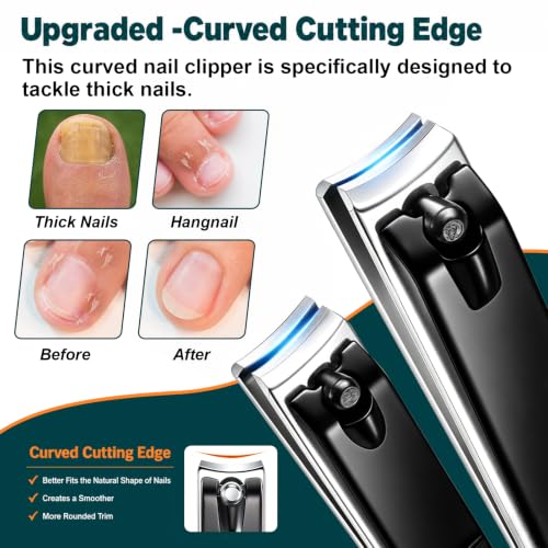 Image of Upgraded 20% Ultra Sharper All-in-One Fingernail and Toenail Clippers, 15% Thicker Sturdy DE-420J2 Stainless Steel, Great Gifts Nail Clippers for Seniors Toe Nail Clippers Case (2-in-1 Black) | Ultra Sharp All-IN-ONE Kit: 15% Thicker Premium Sturdy Podiatrist Toe Nail Care Tools. Perfect Grooming Gifts with Case