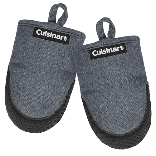 Cuisinart Mini Oven Mitts – 5.5” x 7” Heat-Resistant Kitchen Mitts for Oven with Non-Slip Neoprene Palm, Cotton Filling, and Fabric Loop – Durable Oven Mitt Set for Cooking & Baking (Chambray)