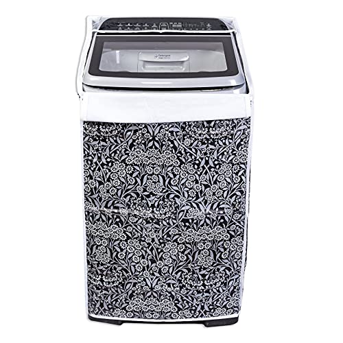 Image of Classic Top Load Washing Machine Cover Suitable for Bosch Back Panel 9 Kg, 9.5 Kg, 10 Kg, 10.5 Kg, 11 Kg (66cmsX63cmsX99cms, Black Flower, Large)