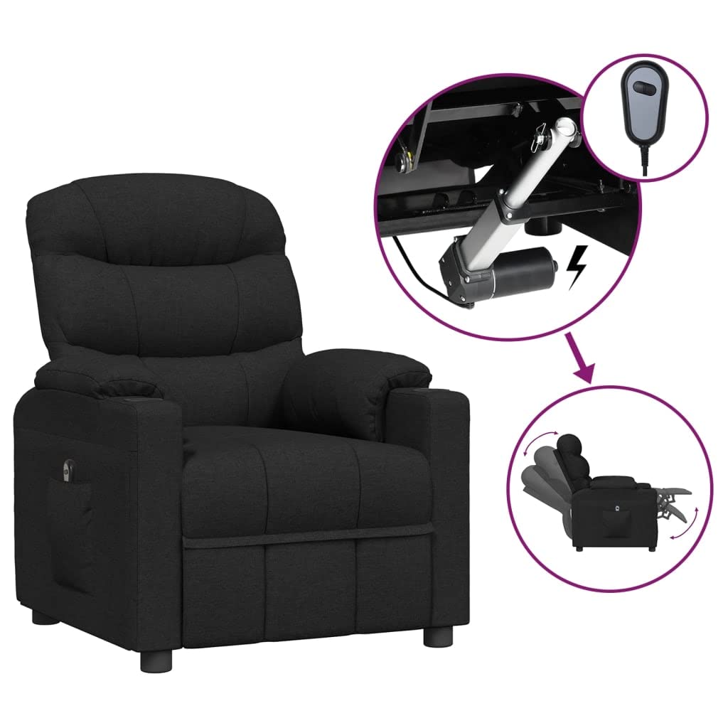 Sillón de relax eléctrico de tela negra con mando a distancia, 3 posiciones, cómodo sillón de TV con asiento acolchado y funda transpirable, sólido