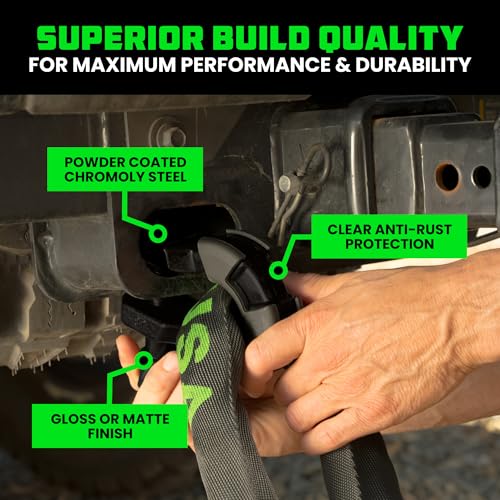Image of Rhino USA Super D Ring Shackles (2-Pack) - 70,548lb Break Strength - Heavy Duty 3 /4 inch Clevis Shackle with 7 /8 Pin for Towing & Off-Road Use - Pairs with Tow Strap for Vehicle Recovery (Matte Black)