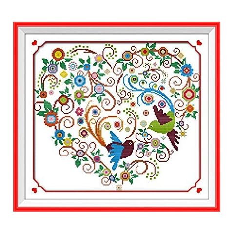 ZMVA Stamped Cross Stitch Kits 11Count 20.4x18.4 inch DIY Needle Work for Home Decor Colorful Phoenix Heart Cover