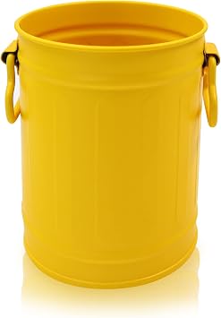 LELE LIFE Retro Barrel Pen Holder with 2 Handles, Metal Pencil Holder Pen Cup, Makeup Brush Holder, Cute Pen Organizer for Desk Office Home, Yellow