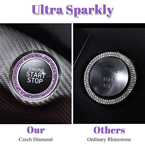 Image of ToBeQueen Purple Car Push Start Button Cover Ring Emblem Sticker, Interior Crystal Diamond Rhinestone Engine Start Stop Ring Decoration, Violet Bling Car Accessories for Women, Purple