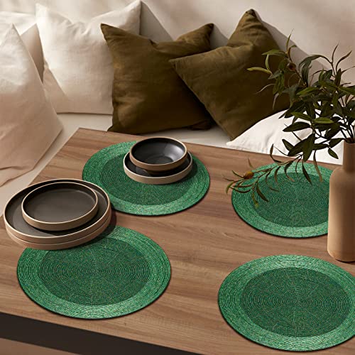 Homebia Designs Handmade Round Farmhouse Beaded Placemat For Dining Table Pack Of 4 - Round Hand Beaded Charger Placemat - A Beautiful Complement To Your Dinner Table Décor - Forest Green - 13 Inch #TOP5