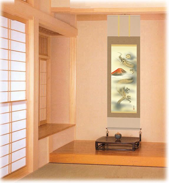 Amazon.co.jp: 掛軸 掛け軸 開運風水画 赤富士昇龍図 （あかふじしょう