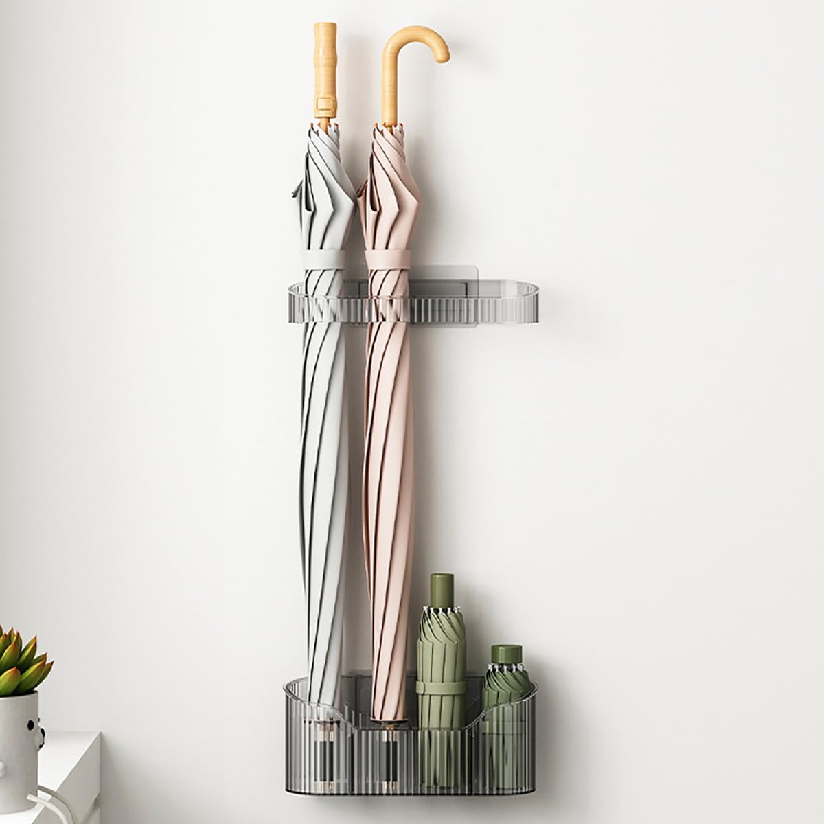 Verve Jelly 2 Pcs Wall Mounted Umbrella Holder Rack, Grey, Space Saving Organizer for Hallway Home, Office