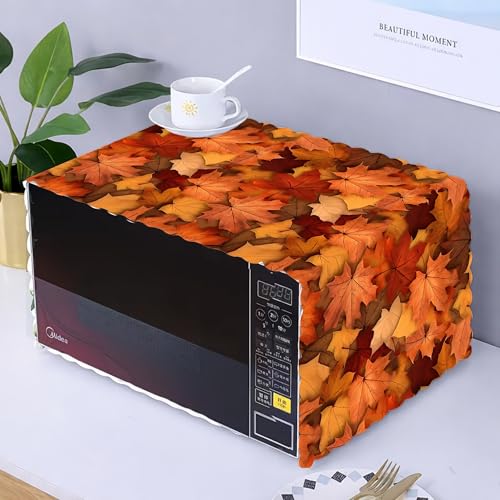 Image of Printed Microwave Oven Cover | Dustproof Waterproof Non-Slip Fabric Cover | Kitchen Decorative Appliance Protector | Kitchen Appliance Cover. (Multi - Leaf)