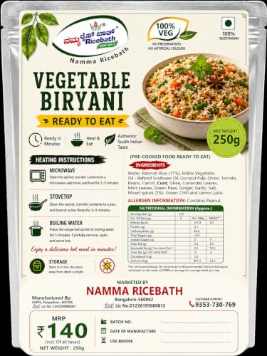 Image of Dwarakam Ready to Eat Vegetable Biryani | Authentic Indian Flavoured Rice with Mixed Vegetables | Heat & Eat Instant Veg Meal | Aromatic Basmati Rice | Convenient Ready Meal Pack