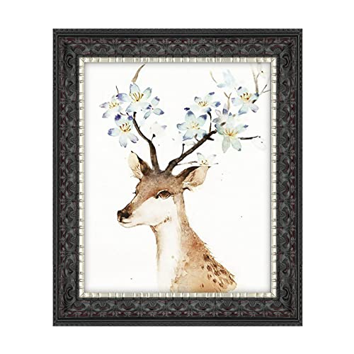 Image of Golden State Art, 8X10 Ornate Finish Photo Frame, Black with Silver & Burgundy Color, Real Glass