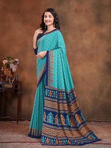 Image of Garden Vareli Floral Booti Print Crepe Saree With Unstitched Blouse Piece