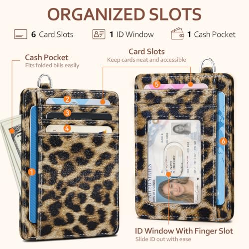 Image of Coco Rossi Leopard Wallet Women Slim Credit Card Holder with Keychain | Chic Wallets, RFID Blocking, ID Case, Paper Money Pocket, Cute Small, Womens Girls Gift, Cheetch Print